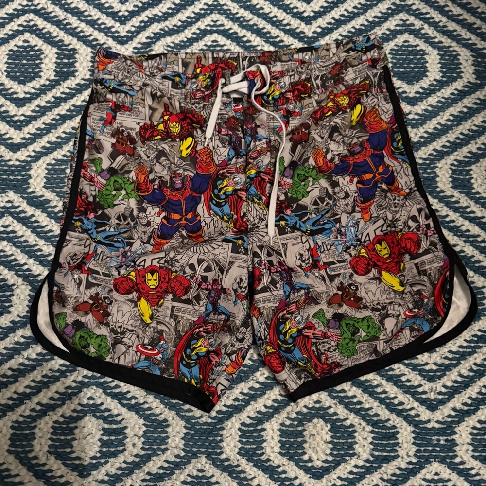 Marvel Avengers swim trunks.